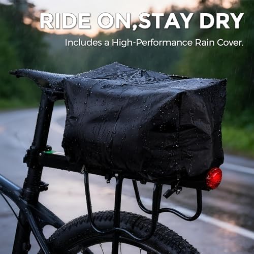 ROCKBROS 15L Bike Rear Rack Bag Pannier Trunk Bag with Rain Cover | Large Capacity Storage Bag Detachable Shoulder Strap Bicycle Trunk Rear Rack Bag Fits All Bikes E-bikes for Daily Cycling