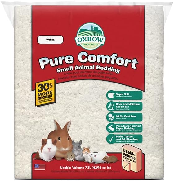 Oxbow Small Animal Bedding, Hamster, Guinea Pig, Rabbit, White, USA, 36 L | Pure Comfort, Hamster Bedding, Guinea Pig Bedding, Low Dust, Virgin Paper, Litter Box, Bunny, Rats, Gerbils, Chinchillas