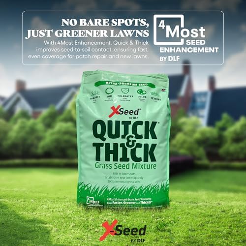 X-Seed Ultra Premium Quick and Thick Lawn Seed Mixture – Rapid Germination for Any Lawn, Dense Coverage in Sun to Shade, High-Traffic Areas, Fescue, Kentucky Blue, & Perennial Ryegrass Blend, 3lb Bag