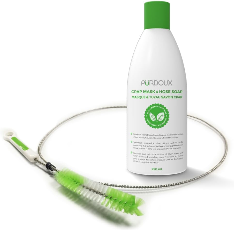 Purdoux CPAP Cleaning Bundle – Hose Brush + 3-Pack GreenTeaMint CPAP Mask & Hose Soap – Compatible with CPAP Machines