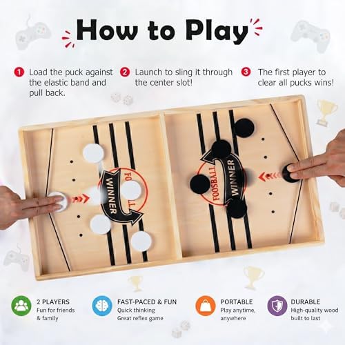 22'' Large Fast Sling Puck Game, Hockey Table Game for Family Night