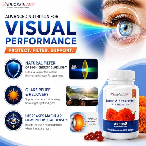 Bricker Labs Natural Lutein + Zeaxanthin Eye Supplement – Supports Eye, Brain, and Skin Health with Macular Carotenoids, Superior Bioavailability