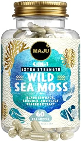 MAJU 4-in-1 Organic Sea Moss Capsules, Wild Chondrus Crispus, Seamoss w/Bladderwrack + Burdock Root, Stronger Than Gel, Irish