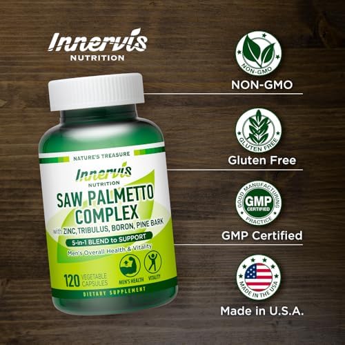 Prostate & Urinary Support for Men – 5-in-1 Saw Palmetto Complex with Zinc, Tribulus, Boron, Pine Bark – 120 Veggie Capsules