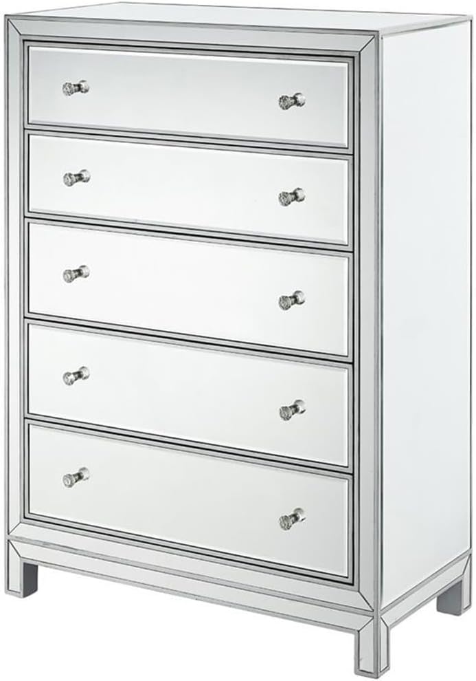 Reflexion 5 Drawer 48" Mirrored Chest in Antique Silver