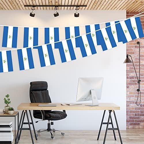 G128 Nicaragua Nicaraguan Bunting Banner | Flag 8.2 x 5.5 Inch, Full String 33 Feet | Printed 150D Polyester, Decorations For Bar, School