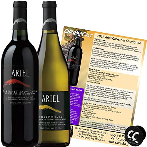 Ariel Cabernet & Chardonnay Non-Alcoholic Red & White Wine Experience Bundle with Phone Grip, Seasonal Wine Pairings & Recipes, 2 Pack