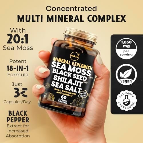 MAJU 4-in-1 Organic Sea Moss Capsules, Wild Chondrus Crispus, Seamoss w/Bladderwrack + Burdock Root, Stronger Than Gel, Irish