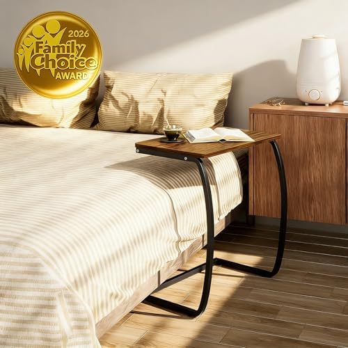 SRIWATANA Walnut C Shaped Side Table, Vintage End Table for Sofa Couch Bed