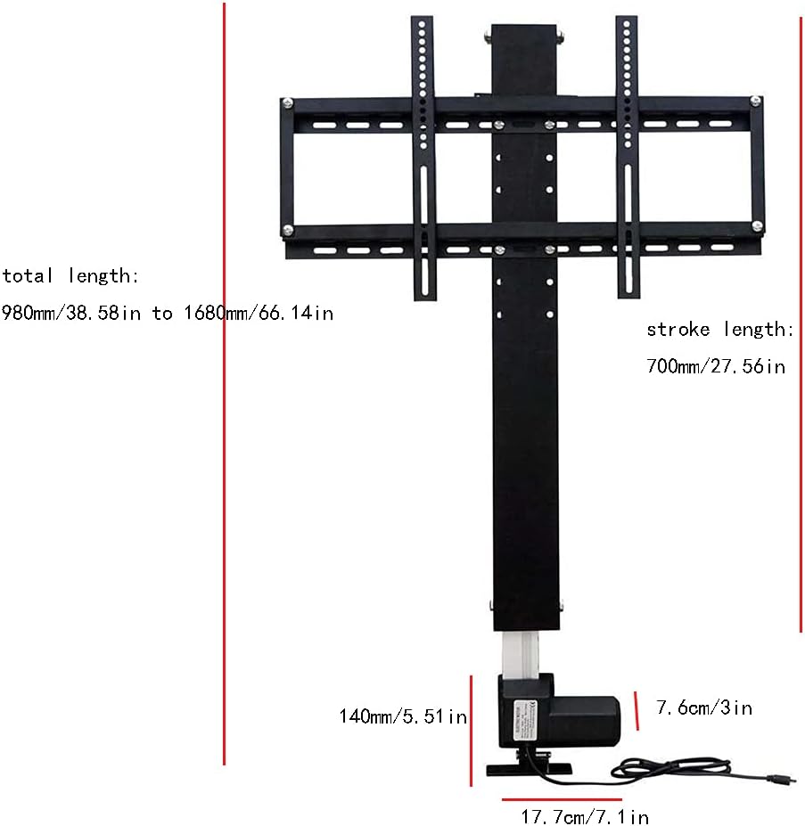 Motorized TV Lift & Mount - Fits 26" to 57" TVs, Remote Control, Adjustable Height, 27.6" Stroke