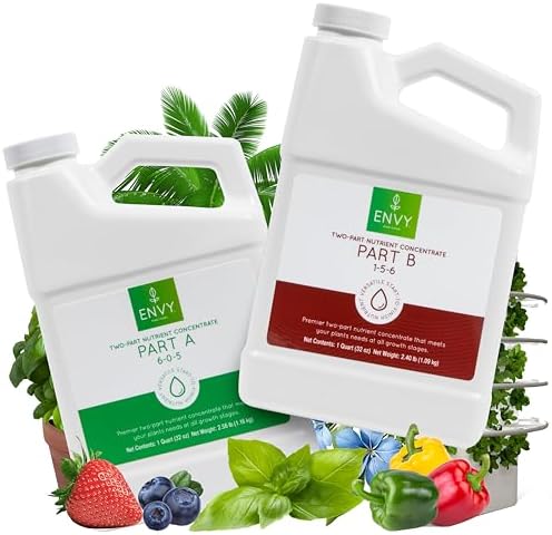 ENVY Hydroponic Plant Food A & B – Two-Part Liquid Nutrient for Indoor/Outdoor Plants – Soil, Coco, Hydroponics, DWC – Quart Set