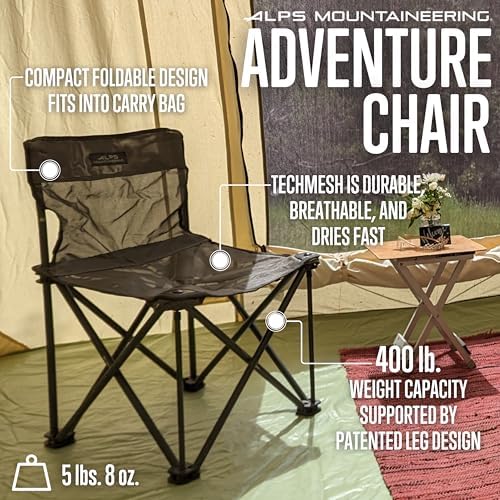 ALPS Mountaineering Adventure Folding Camping Chairs - Durable Mesh Fabric Over Powder Coated Aluminum with Simple Compact Design and Shoulder Carry