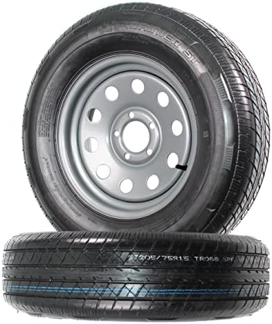 eCustomrim 2-Pack Radial Trailer Tire Rim Assembly ST205/75R15 5 Lug Silver | 205/75-15 Load Range C 6 Ply Tire With Curb Guard