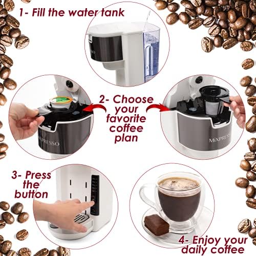 Mixpresso Black Single Serve Coffee Brewer K-Cup Pods Compatible & Ground, 30 oz Compact Coffee Maker Single Serve With 5 Brew Sizes Up To 14 Oz