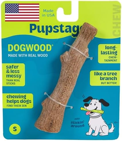 Pupstages Dogwood Dog Chew Toy, Made in the USA – Real-Wood Blend, Natural Flavor & Texture, Moderate Chewers, Small, 5.4"