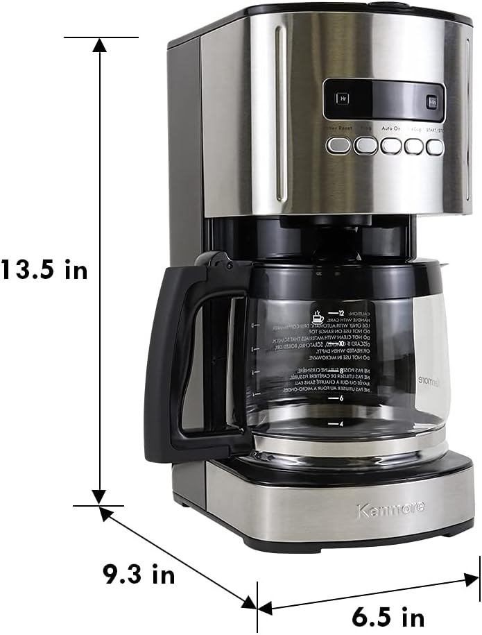 Kenmore Coffee Maker 12 cup Drip Coffee Machine Reusable Filter Programmable Timer Digital Display Aroma Control Glass Carafe Charcoal Water Filter