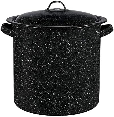 Granite Ware 15.5 Qt Stock Pot with Lid - Speckled Black | Graniteware Stockpot, 15.5 Qt, Porcelain Fused To Steel, Even-Heating Steel Core