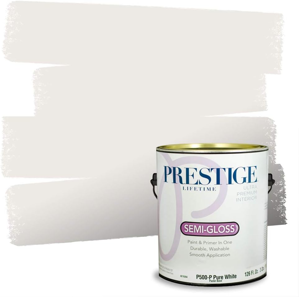 PRESTIGE Paints Exterior Paint and Primer In One, 1-Gallon, Semi-Gloss, Comparable Match of Sherwin Williams* Pure White*