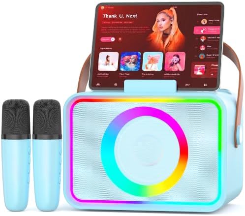 Karaoke Machine for Kids Adults,Portable Bluetooth Speaker with 2 Wireless Microphone with LED Lights, Karaoke Microphone with PA System Supports USB/TF/AUX,Gift for Party (Black)