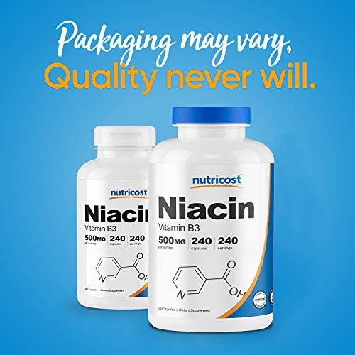 Nutricost Niacin (Vitamin B3) 500mg, 240 Capsules, with Flushing, GMO-Free | Gluten-Free