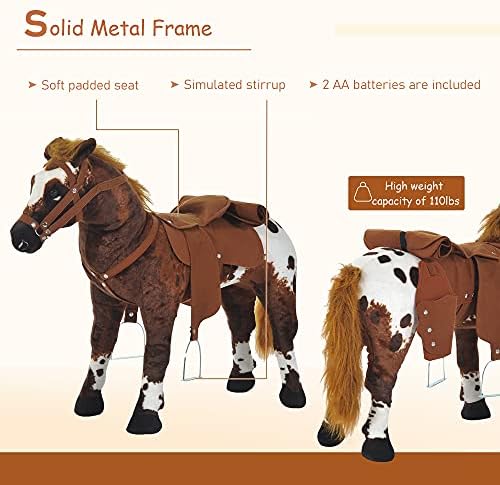 Qaba Sound-Making Ride On Horse for Toddlers 3-5 with Padding Brown | Neighing and Galloping Sound, Stuffed Animal Horse Toy for Kids, Soft Feel