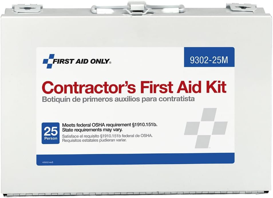 First Aid Only 9302-25M 25-Person Contractor's First Aid Kit for Home Renovation, Job Sites, and Construction Vehicles, 178 Pieces, White