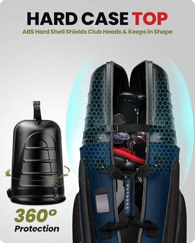 OutdoorMaster Golf Travel Bags for Airlines with Wheels and Hard Case Top | Protect Golf Clubs, 1680D Nylon Waterproof Fabric, Compact Folding, Accessories Compartment, Easy to Maneuver
