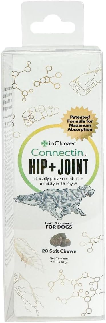 InClover Connectin Hip and Joint Supplement for Dogs - Glucosamine, Chondroitin and Hyaluronic Acid - Soft Chews for Dog Joint Mobility and Comfort Support - 100 Count