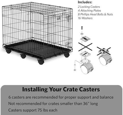 MidWest Homes for Pets Universal Dog Crate Casters, Easy Roll, Safety Locks, Pack of 2 Wheels