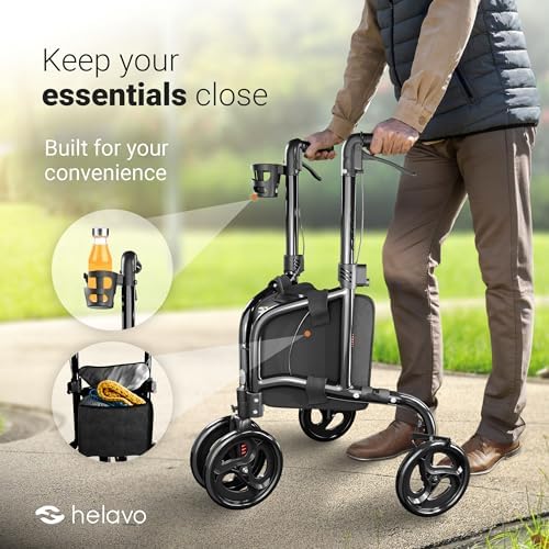 Helavo 3 Wheel Walker with Double Front Wheels, Narrow Walker for Seniors | Rollator Walker for Small Spaces, Easier Maneuverability, 26.8" Wide