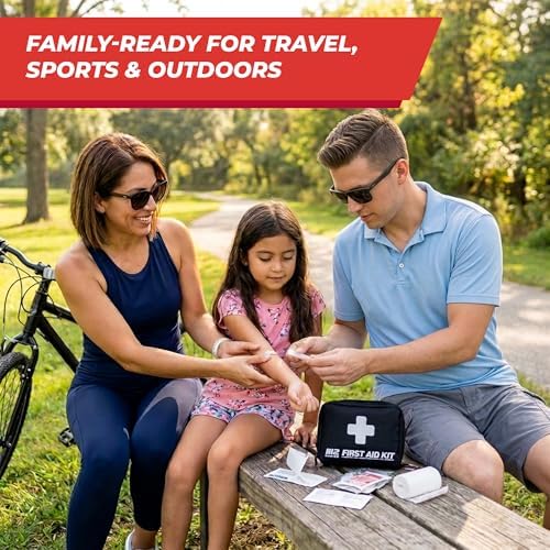 M2 BASICS 150 Piece Premium First Aid Kit, Compact Bag for Purse & Travel | On-The-Go Emergency Use, Backpack, Glove Box, Luggage, Carry-On, School