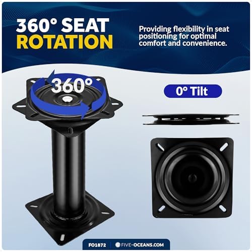 Five Oceans 8-Inch Boat Seat Pedestal, Boat Seat Pedestals with Seat Mount 360-Degree Swivel, Steel with Black Powder Coat Finish, 6-7/8-Inch (174mm) Base - Universal Mounting - FO2896