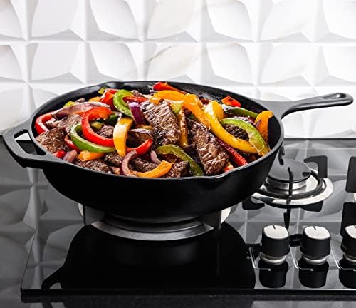 Utopia Kitchen Cast Iron Skillet 12 Inch Pre-Seasoned PFAS-Free Black | Chef Pan, Even Heat Distribution, Stovetop, Oven, Campfire and Grill Safe, Large Skillet, Indoor Outdoor Use