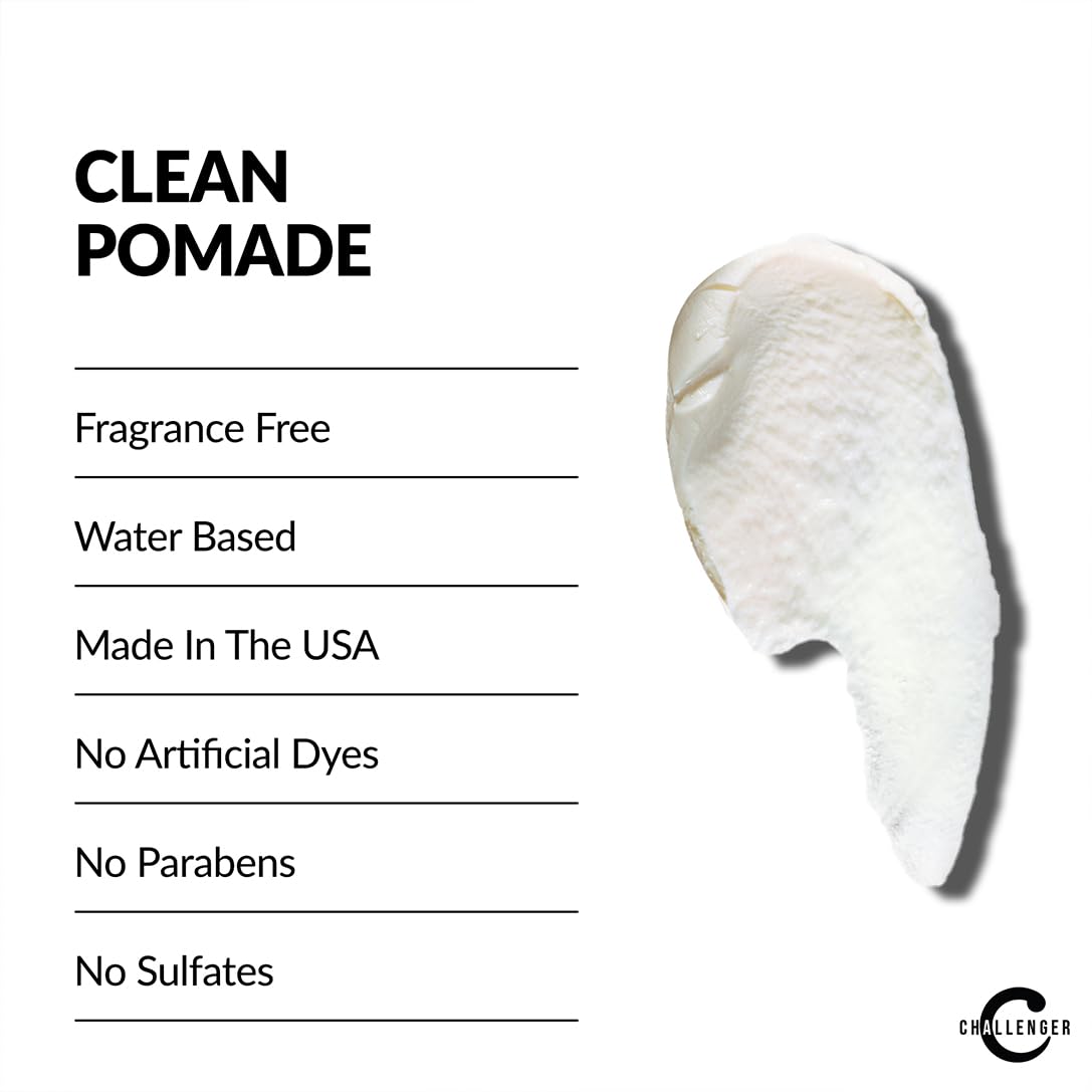 Challenger Men’s Clean Cream Pomade, 1.5 Ounce | Fragrance Free, Non-Comedogenic Hair Styling Product | Medium Firm Hold & Natural Finish | Shine Free, Unscented, Water Based & Travel Friendly