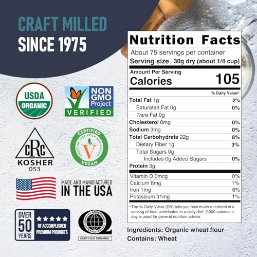 Great River Milling Organic Lily White All Purpose Flour, 25 lb | Organic Lily White All-Purpose Flour for cookies, cakes, muffins, biscuits, breads, pizza dough and pie crust; balanced