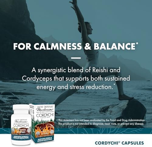 Host Defense CordyChi Capsules - Energy & Immune Support Supplement - Cordyceps & Reishi Mushroom Supplement for Relaxation & Respiratory Support - Aids Against Tiredness - 120 Capsules