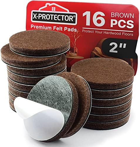 16 Heavy-Duty Felt Furniture Pads 2” 1/4” Thick X-Protector Round Felt Pads | for Furniture Feet - The Best Felt Floor Protectors for Furniture to Prevent Scratches. Protect Your Hard Floor! (Brown)