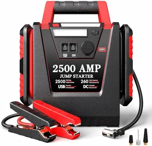 2500A Peak Car Jump Starter with 150PSI Air Compressor, 12V Battery Jump Box for Car, Truck, SUV (Up to 8.0L Gas/Diesel Engines)