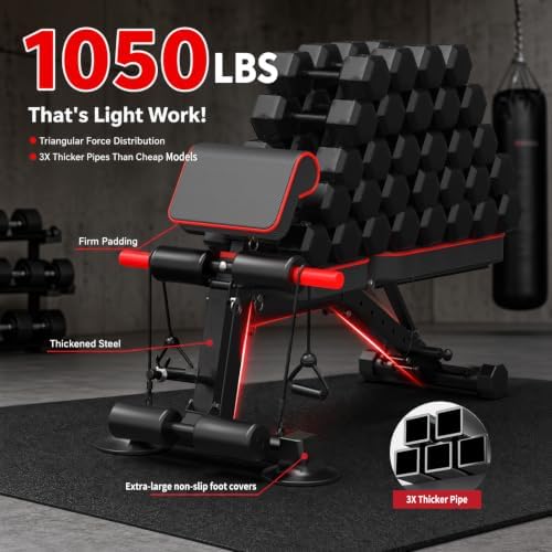 K KiNGKANG Adjustable Weight Bench, Foldable Home Gym, 1050lbs Capacity