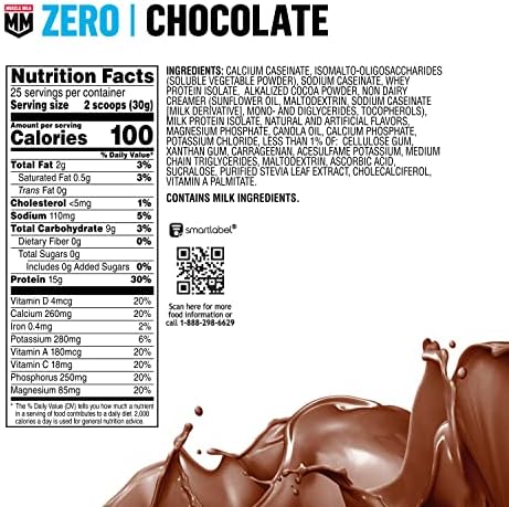 Muscle Milk ZERO, 100 Calorie Protein Powder, Chocolate, 15g Protein, 1.65 Pound, 25 Servings