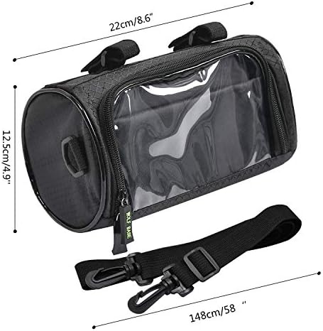 Bike Handlebar Bag, 6 inch Transparent Pouch | Waterproof Phone Cycling Mount Front Bags, Bicycle Storage Bag with Removable Shoulder Stra