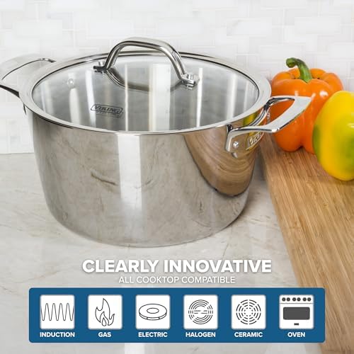 Viking Contemporary 3-Ply Pots and Pans Set, 10 Piece Stainless Steel Kitchen Cookware, Silver