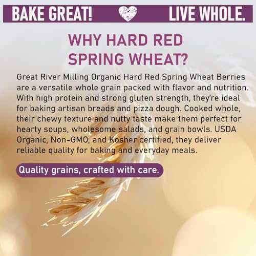 Great River Milling Organic Hard Red Spring Wheat Berries, Non-GMO, 25 lb | Organic Hard Red Spring Wheat Berries for home-milled bread flour, sourdough, sprouting, salads, pilaf and grain bowls