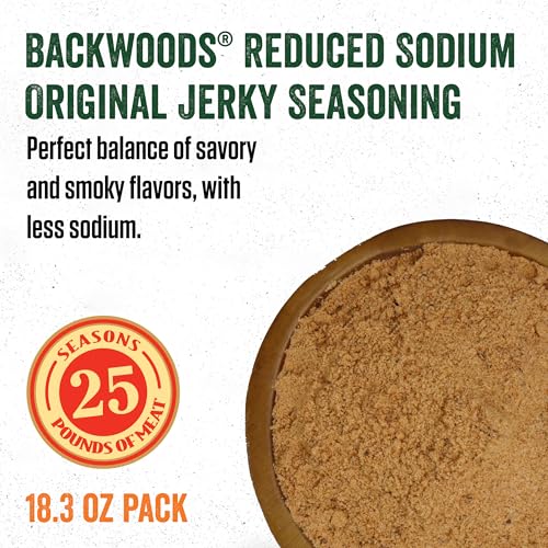 LEM Products Backwoods Reduced Sodium Original Jerky Seasoning, 18.3 oz | Pre-Measured Seasoning and Cure for Wild Game and Domestic Meat