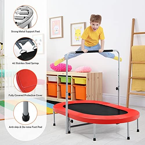 Giantex Mini Trampoline, 2 Persons Foldable Fitness Trampoline w/ 5 Levels Height Adjustable Handle, Max Load 330LBS