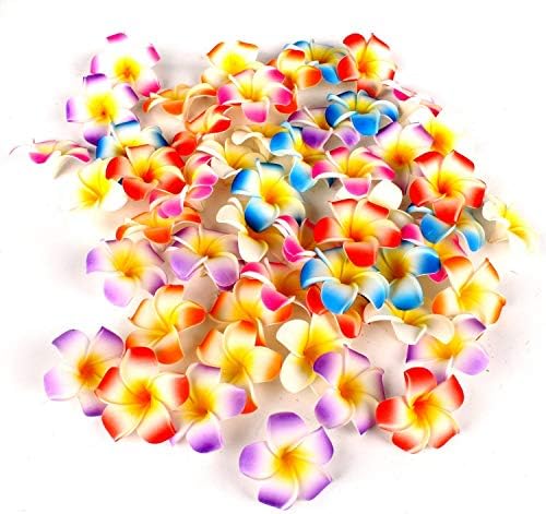Pursuestar 100Pcs White Foam Hawaiian Frangipani Artificial Plumeria Flower Petals Cap Hair Hat Wreath Floral DIY Home Wedding Decoration 5cm