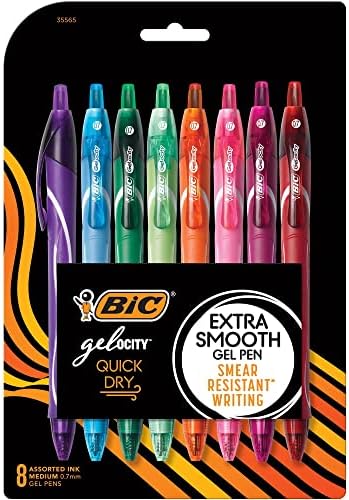 BIC Gelocity Quick Dry Gel Pens, Medium Point, 0.7 mm, 8-Count Pack | Full-Length Comfort Grip, Smudge-Resistant Quick Dry Ink, Ideal for School Supplies and Color-Coding Notes