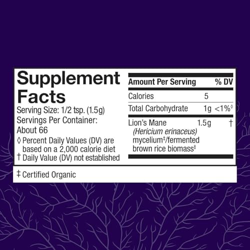 Host Defense Lion's Mane Powder - Brain Health Support Supplement - Mushroom Supplement to Support Focus & Memory Function - Immune & Nervous System Support Supplement - 3.5 oz (66 Servings)*