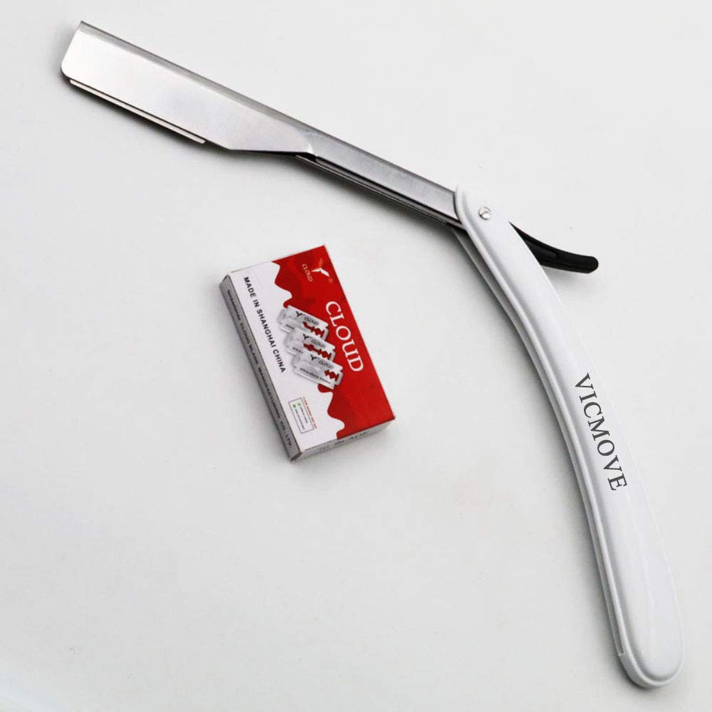Professional Barber Straight Edge Razor Safety with 20-Pack Derby Blades - 100 Percent Stainless Steel - by VICMOVE (1 razor + 20 blades)