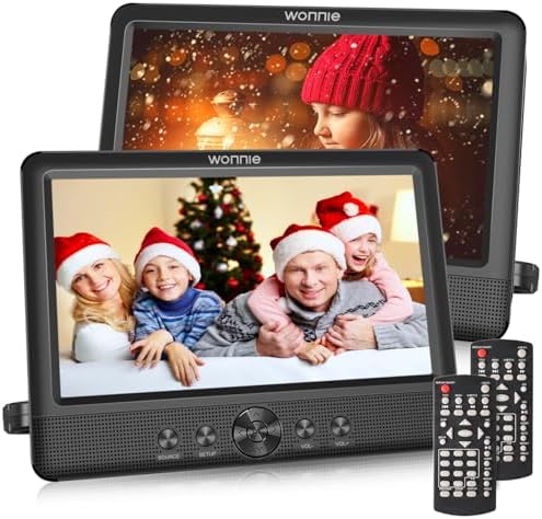WONNIE 10.5" Two DVD Players Dual Screen for Car Portable CD Player, Play a Same or Two Different Movies with Two Mounting Brackets